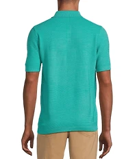 Murano Solid Textured Short Sleeve Knit Polo Sweater