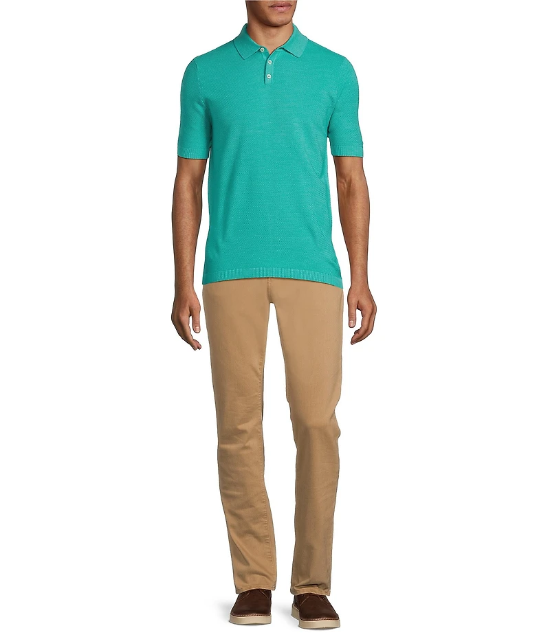 Murano Solid Textured Short Sleeve Knit Polo Sweater