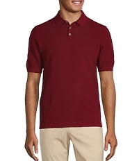 Murano Solid Textured Short Sleeve Knit Polo Sweater