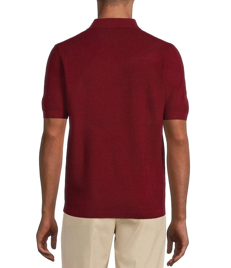 Murano Solid Textured Short Sleeve Knit Polo Sweater