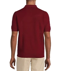 Murano Solid Textured Short Sleeve Knit Polo Sweater