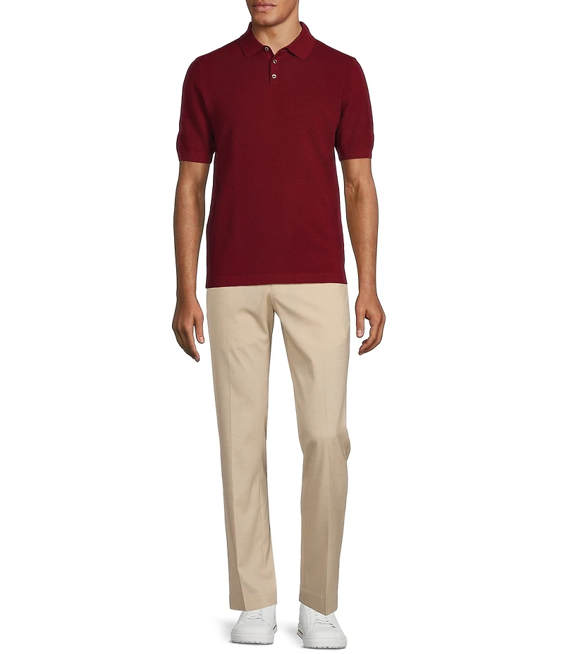 Murano Solid Textured Short Sleeve Knit Polo Sweater