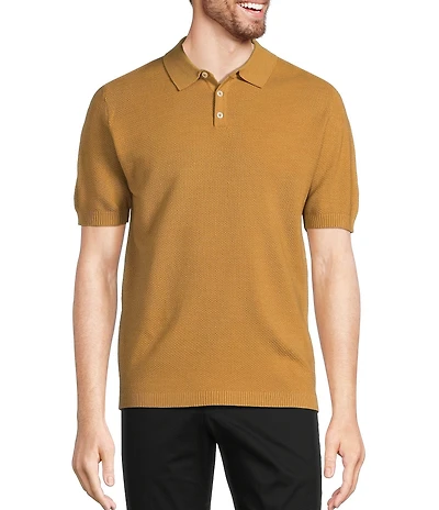 Murano Solid Textured Short Sleeve Knit Polo Sweater