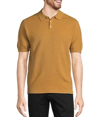 Murano Solid Textured Short Sleeve Knit Polo Sweater