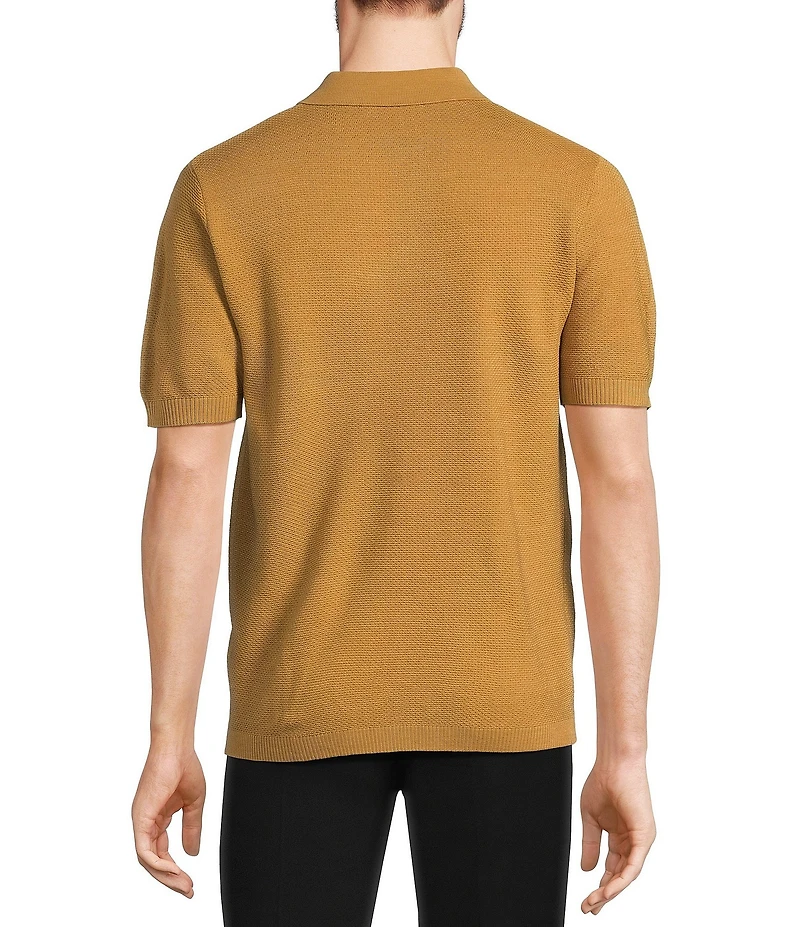 Murano Solid Textured Short Sleeve Knit Polo Sweater