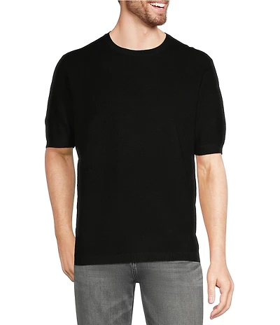 Murano Solid Textured Short Sleeve Crew Sweater