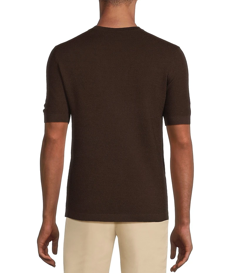 Murano Solid Textured Short Sleeve Crew Sweater