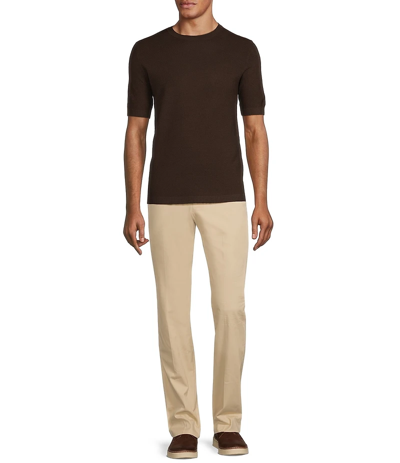 Murano Solid Textured Short Sleeve Crew Sweater