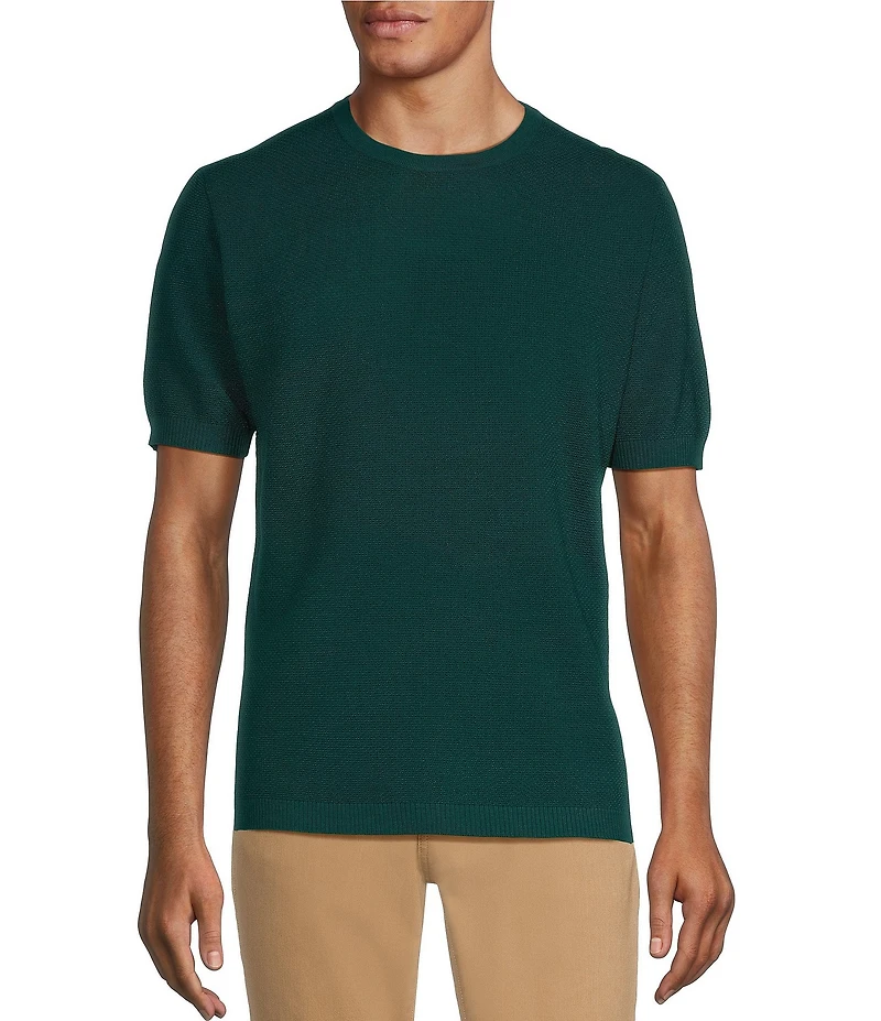 Murano Solid Textured Short Sleeve Crew Sweater
