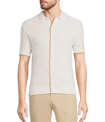 Murano Spread Collar Short Sleeve Sweater Knit Coat Front Shirt