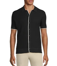 Murano Spread Collar Short Sleeve Sweater Knit Coat Front Shirt