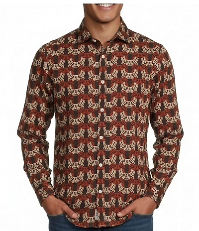 Murano Still Wanderin' Collection Slim Fit Horseshoe Print Long Sleeve Woven Shirt