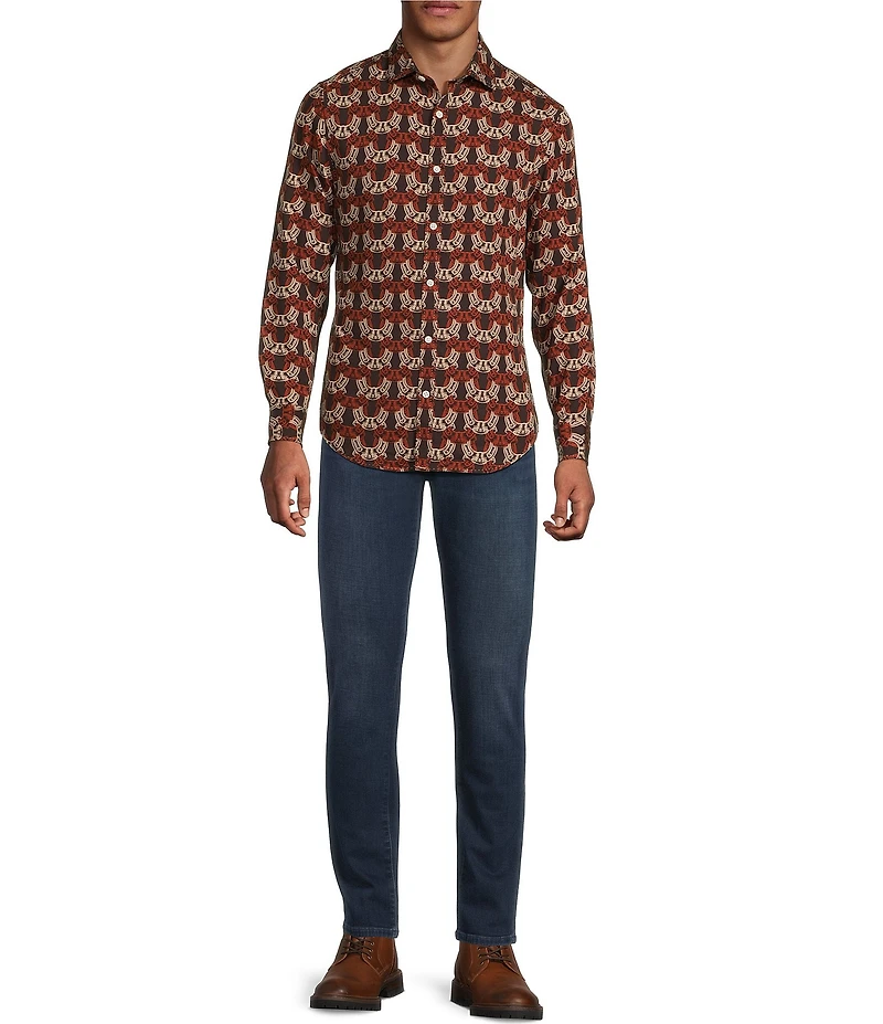 Murano Still Wanderin' Collection Slim Fit Horseshoe Print Long Sleeve Woven Shirt