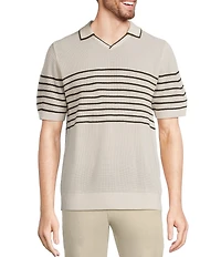 Murano Striped Johnny Collar Short Sleeve Sweater Knit Polo Shirt