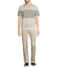 Murano Striped Johnny Collar Short Sleeve Sweater Knit Polo Shirt