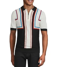 Murano Striped Snit Short Sleeve Zip Polo Shirt