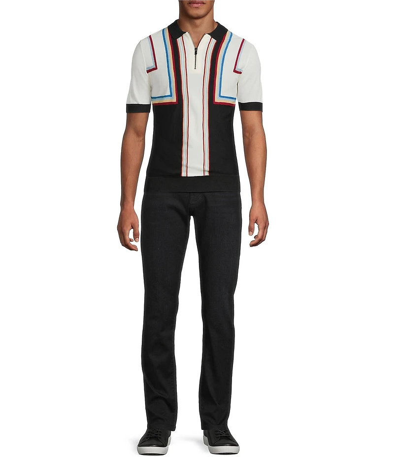 Murano Striped Snit Short Sleeve Zip Polo Shirt