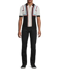 Murano Striped Snit Short Sleeve Zip Polo Shirt