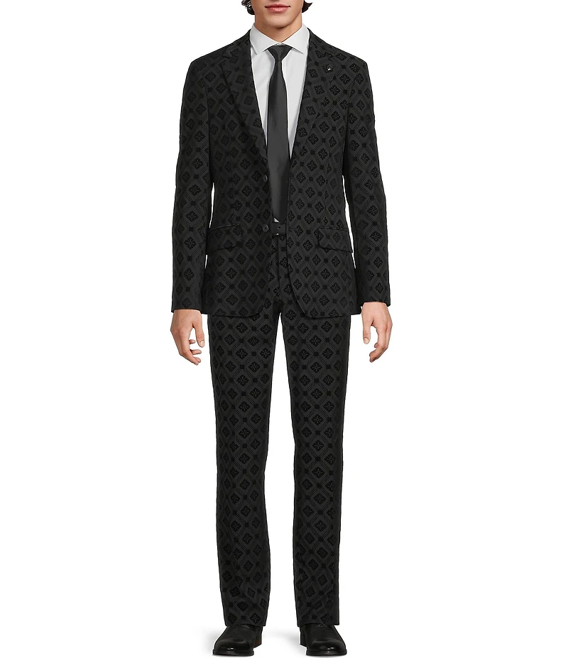 Murano The Holiday Edit Collection Alex Slim Fit Geo Flocked Suit Separates Dress Pants