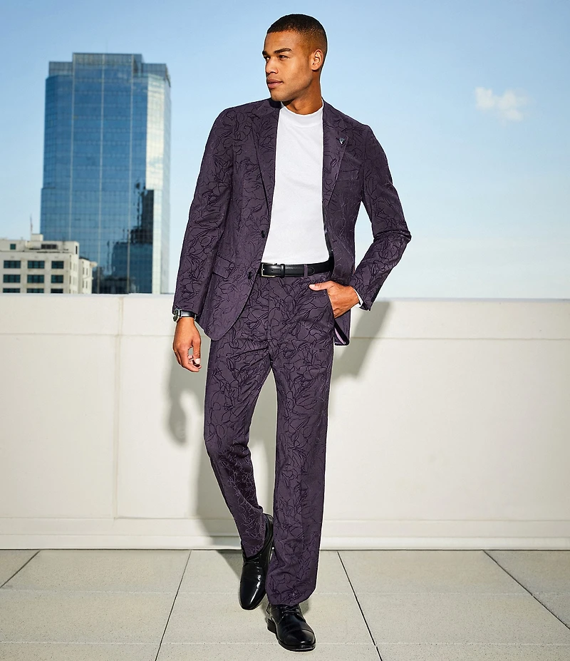 Murano The Holiday Edit Collection Slim Fit Flocked Floral Suit Separates Jacket