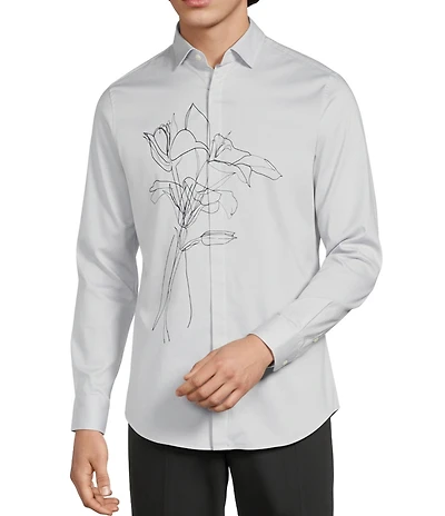 Murano The Holiday Edit Collection Slim Fit Floral Applique Long Sleeve Woven Shirt