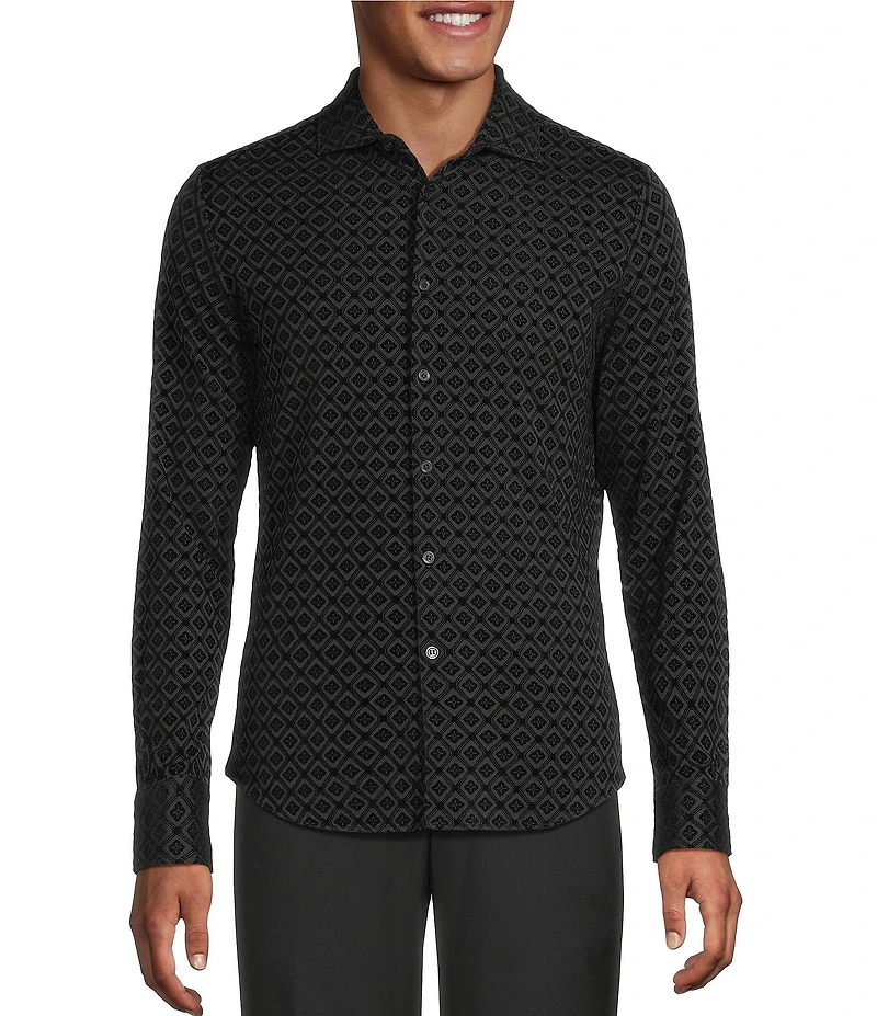 Murano The Holiday Edit Collection Slim Fit Geo Flocked Knit Coat Front Shirt