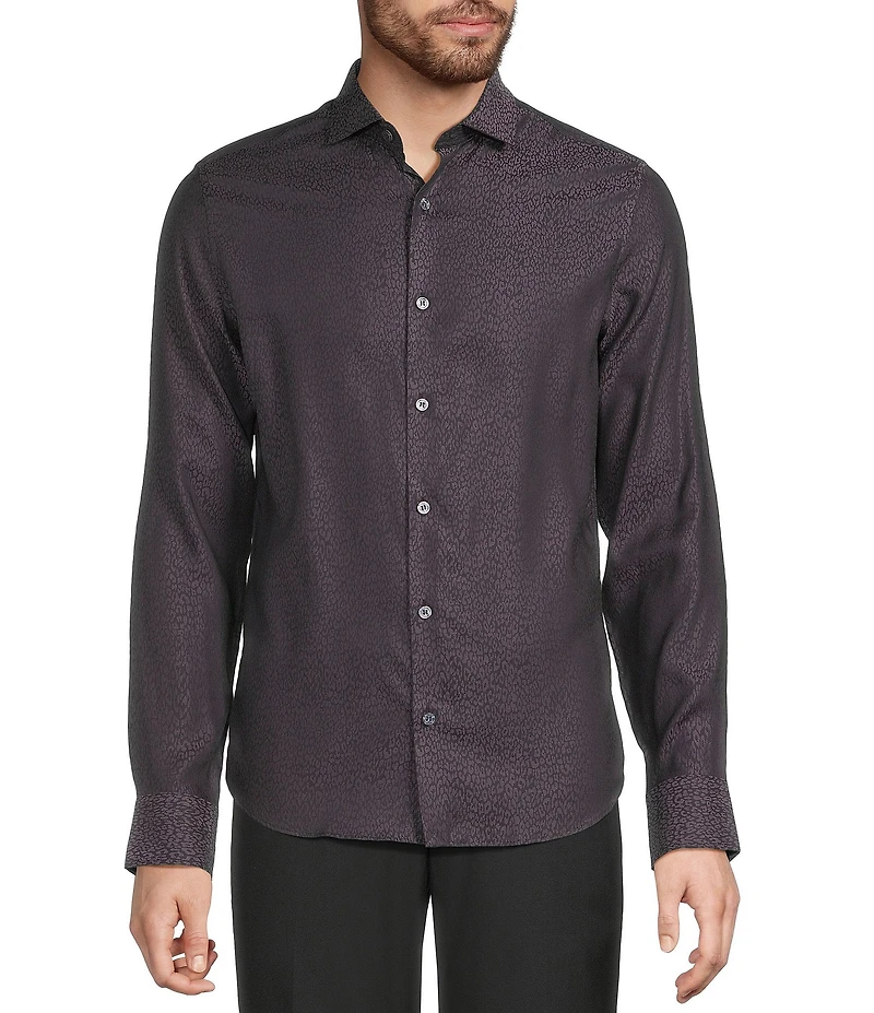 Murano The Holiday Edit Collection Slim Fit Leopard Print Jacquard Long Sleeve Woven Shirt