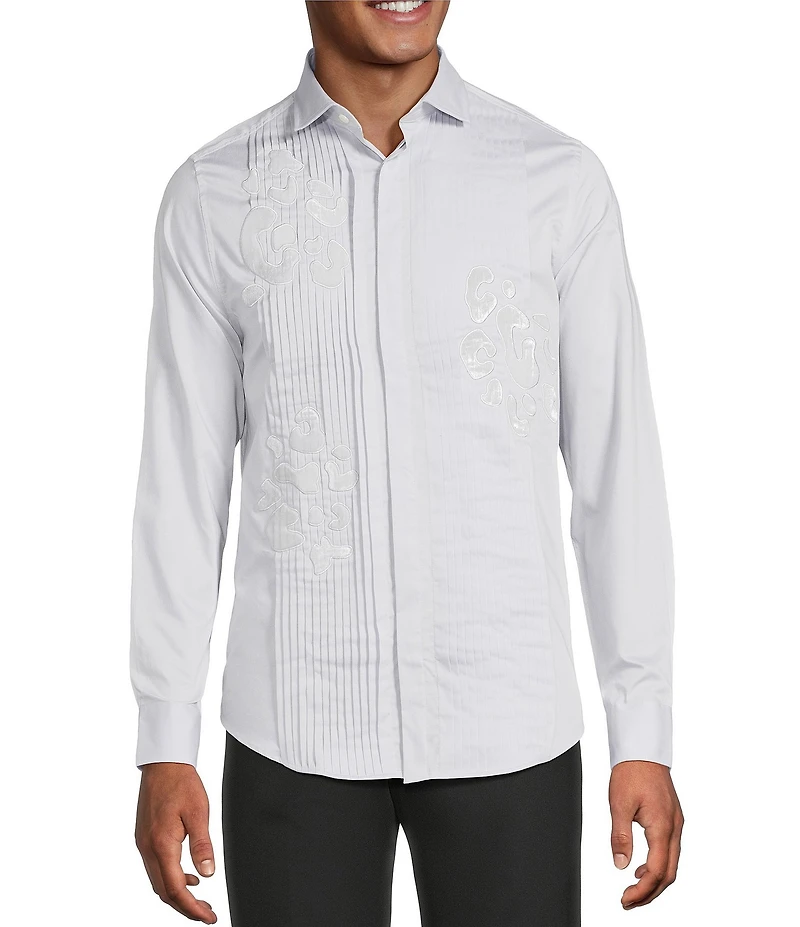 Murano The Holiday Edit Collection Slim Fit Pintuck Applique Long Sleeve Woven Shirt
