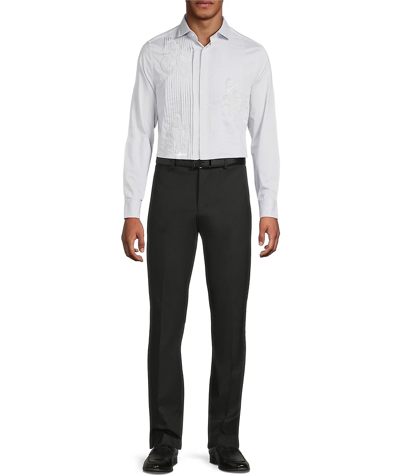 Murano The Holiday Edit Collection Slim Fit Pintuck Applique Long Sleeve Woven Shirt