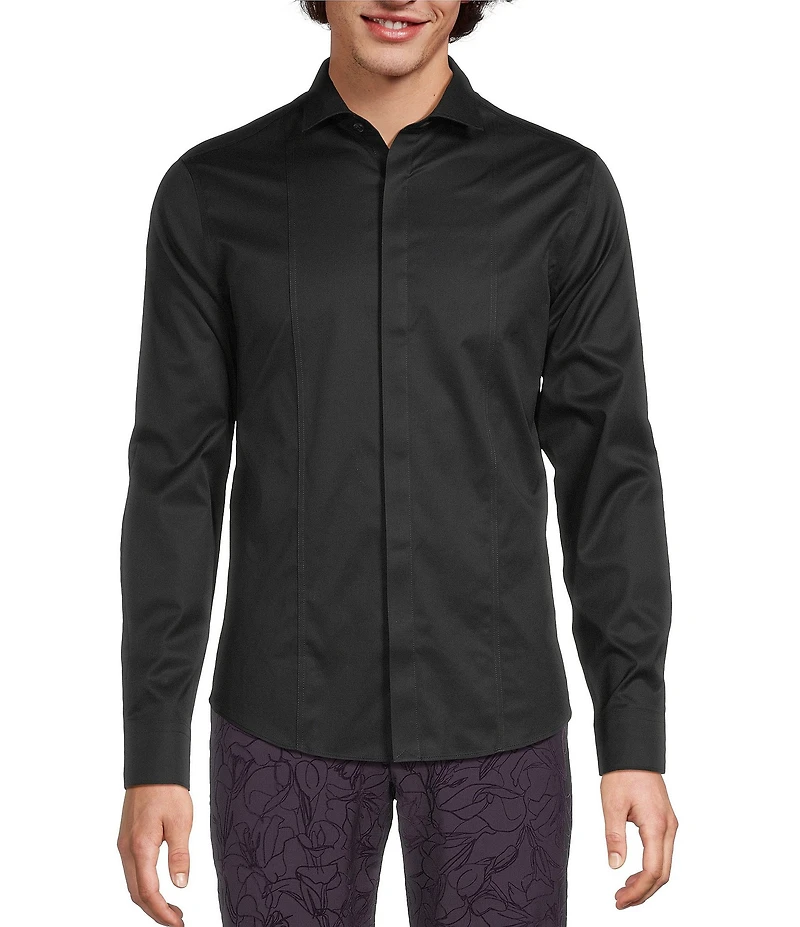 Murano The Holiday Edit Collection Slim Fit Spread Collar Tux Pieced Long Sleeve Woven Shirt