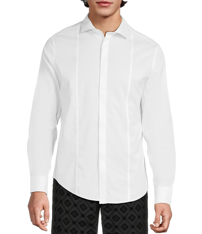 Murano The Holiday Edit Collection Slim Fit Spread Collar Tux Pieced Long Sleeve Woven Shirt