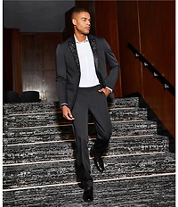 Murano The Holiday Edit Collection Slim Fit Spread Collar Tux Pieced Long Sleeve Woven Shirt