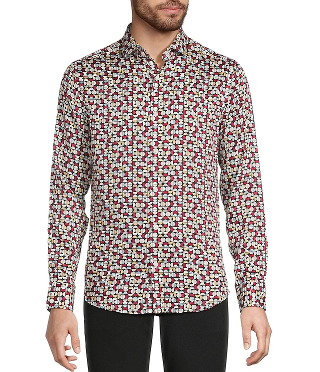 Murano The Murano Collection Slim Fit Geo Print Sateen Long Sleeve Woven Shirt | Liberty Center Murano The Murano Collection Slim Fit Geo Print Sateen Long Sleeve Woven Shirt | Liberty Center