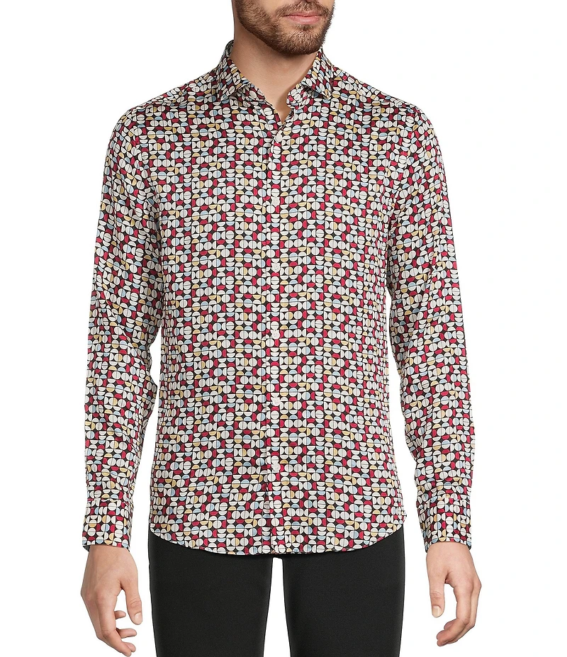 Murano The Murano Collection Slim Fit Geo Print Sateen Long Sleeve Woven Shirt