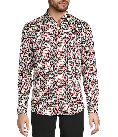 Murano The Murano Collection Slim Fit Geo Print Sateen Long Sleeve Woven Shirt