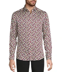 Murano The Murano Collection Slim Fit Geo Print Sateen Long Sleeve Woven Shirt