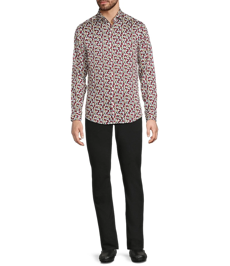 Murano The Murano Collection Slim Fit Geo Print Sateen Long Sleeve Woven Shirt