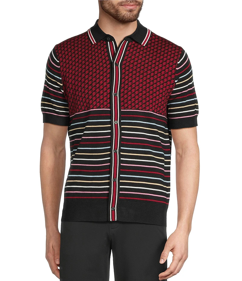 Murano The Murano Show Collection Short Sleeve Jacquard Striped Coat Front Shirt
