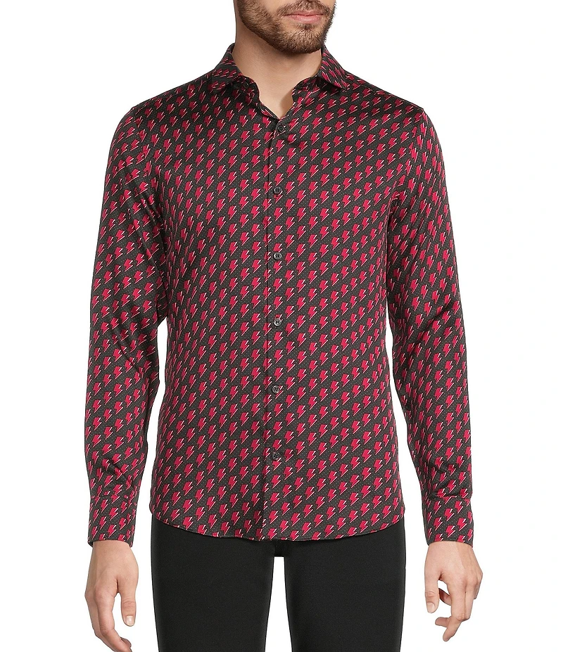 Murano The Murano Show Collection Slim Fit Lightning Print Sateen Long Sleeve Woven Shirt
