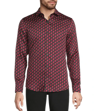 Murano The Murano Show Collection Slim Fit Lightning Print Sateen Long Sleeve Woven Shirt