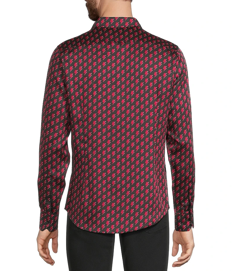 Murano The Murano Show Collection Slim Fit Lightning Print Sateen Long Sleeve Woven Shirt