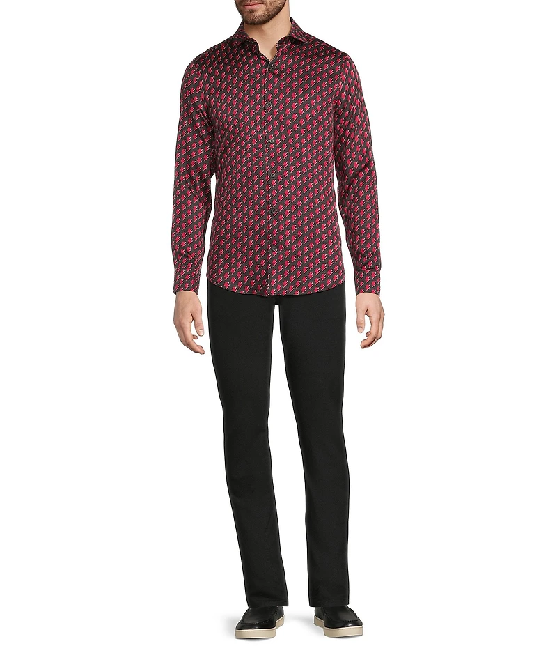 Murano The Murano Show Collection Slim Fit Lightning Print Sateen Long Sleeve Woven Shirt