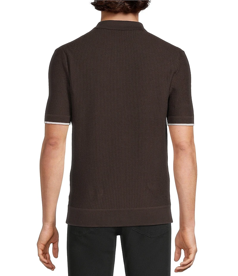 Murano Tipped Sweater Knit Short Sleeve Coat Front Shirt