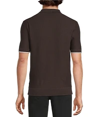 Murano Tipped Sweater Knit Short Sleeve Coat Front Shirt