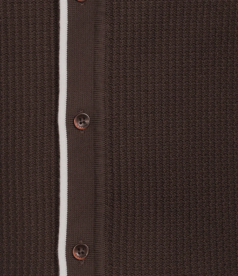 Murano Tipped Sweater Knit Short Sleeve Coat Front Shirt