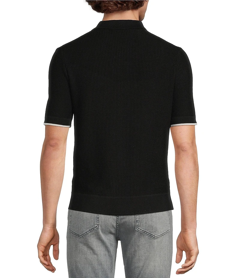 Murano Tipped Sweater Knit Short Sleeve Coat Front Shirt