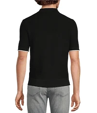 Murano Tipped Sweater Knit Short Sleeve Coat Front Shirt