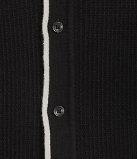 Murano Tipped Sweater Knit Short Sleeve Coat Front Shirt