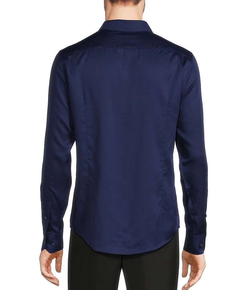 Murano Wardrobe Essentials Slim Fit Solid Sateen Long Sleeve Woven Shirt