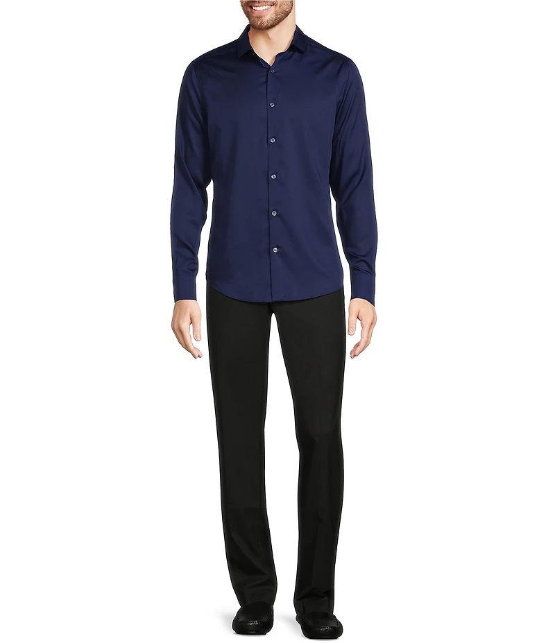 Murano Wardrobe Essentials Slim Fit Solid Sateen Long Sleeve Woven Shirt